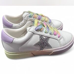 Kids White and Purple Star Sneakers
